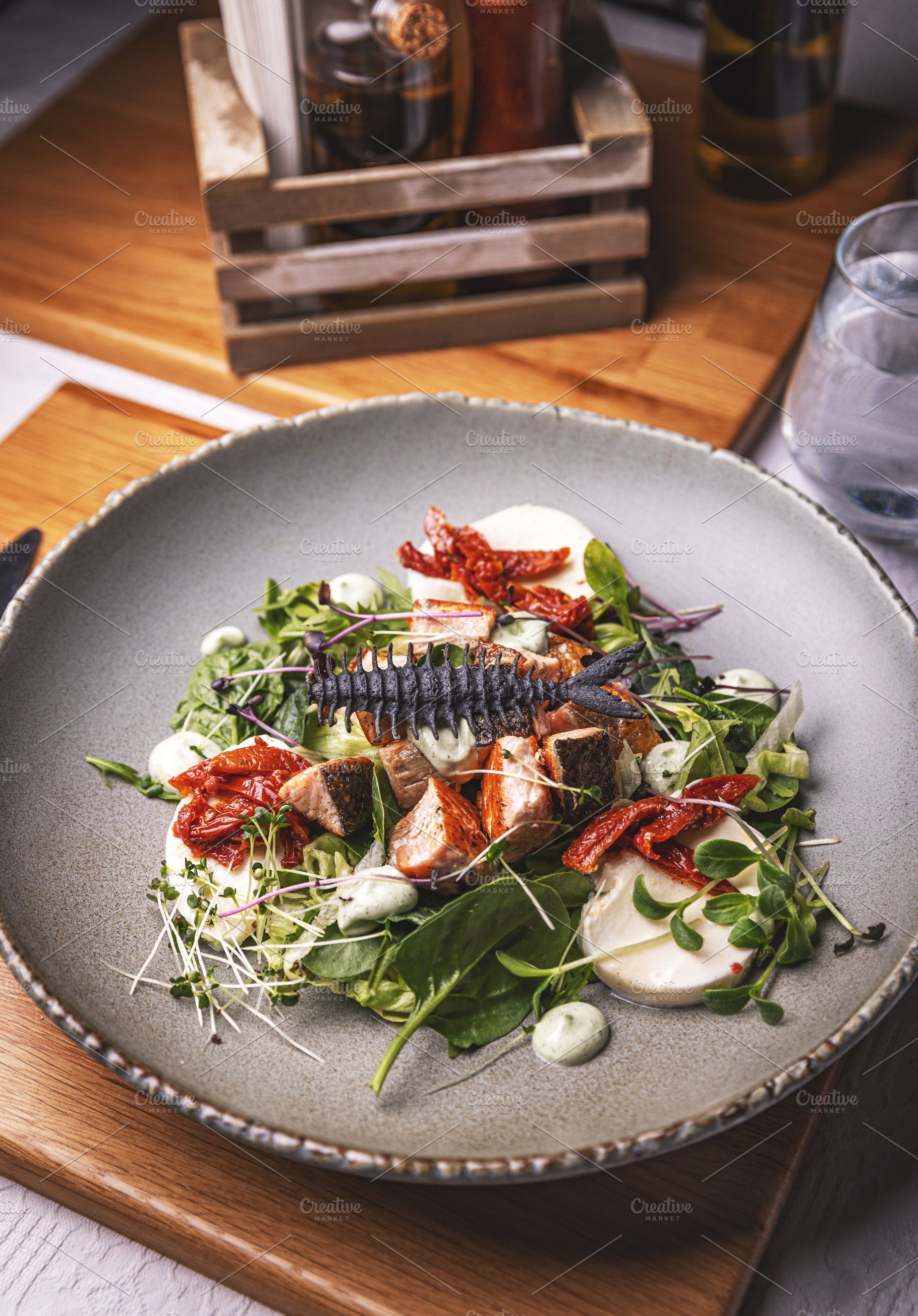 Salmon salad with mozzarella, a Photo by Grafvision photography