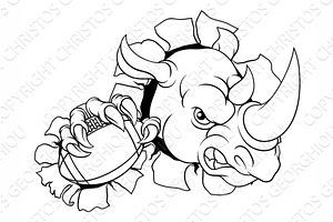 Rhino Rhinoceros Football Cartoon, a Sport Illustration by Christos Georghiou
