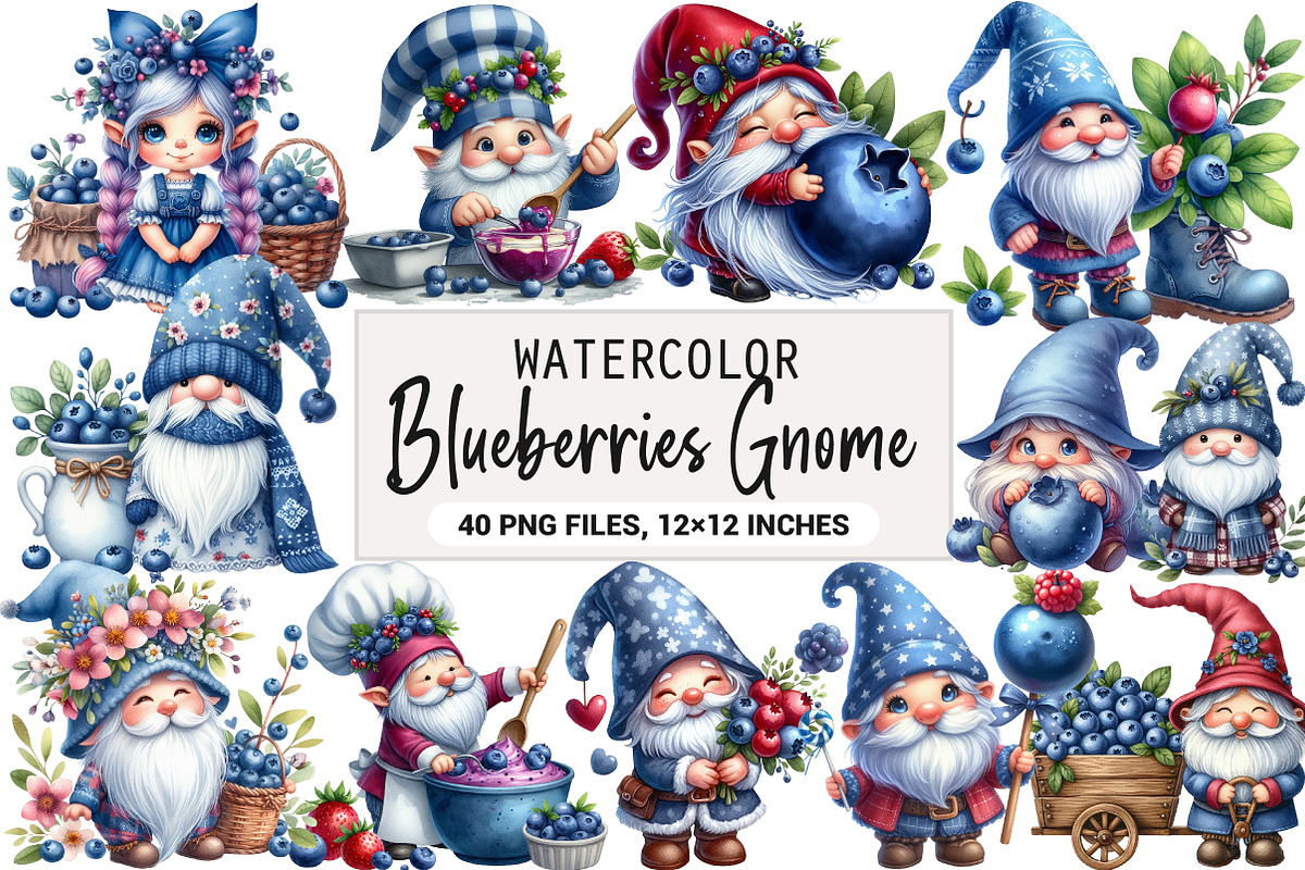 Gnome Clipart, Blueberries Gnome, an Illustration by DreamArtGraphic (Photo 1 of 6)
