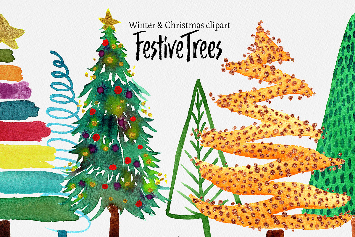 Festive Christmas Trees clipart, an Illustration by SandraGraphicDesign (Photo 3 of 5)