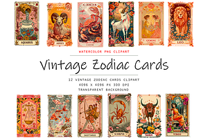 Vintage Zodiac Cards Clipart, a Decorative Illustration by stickermadness