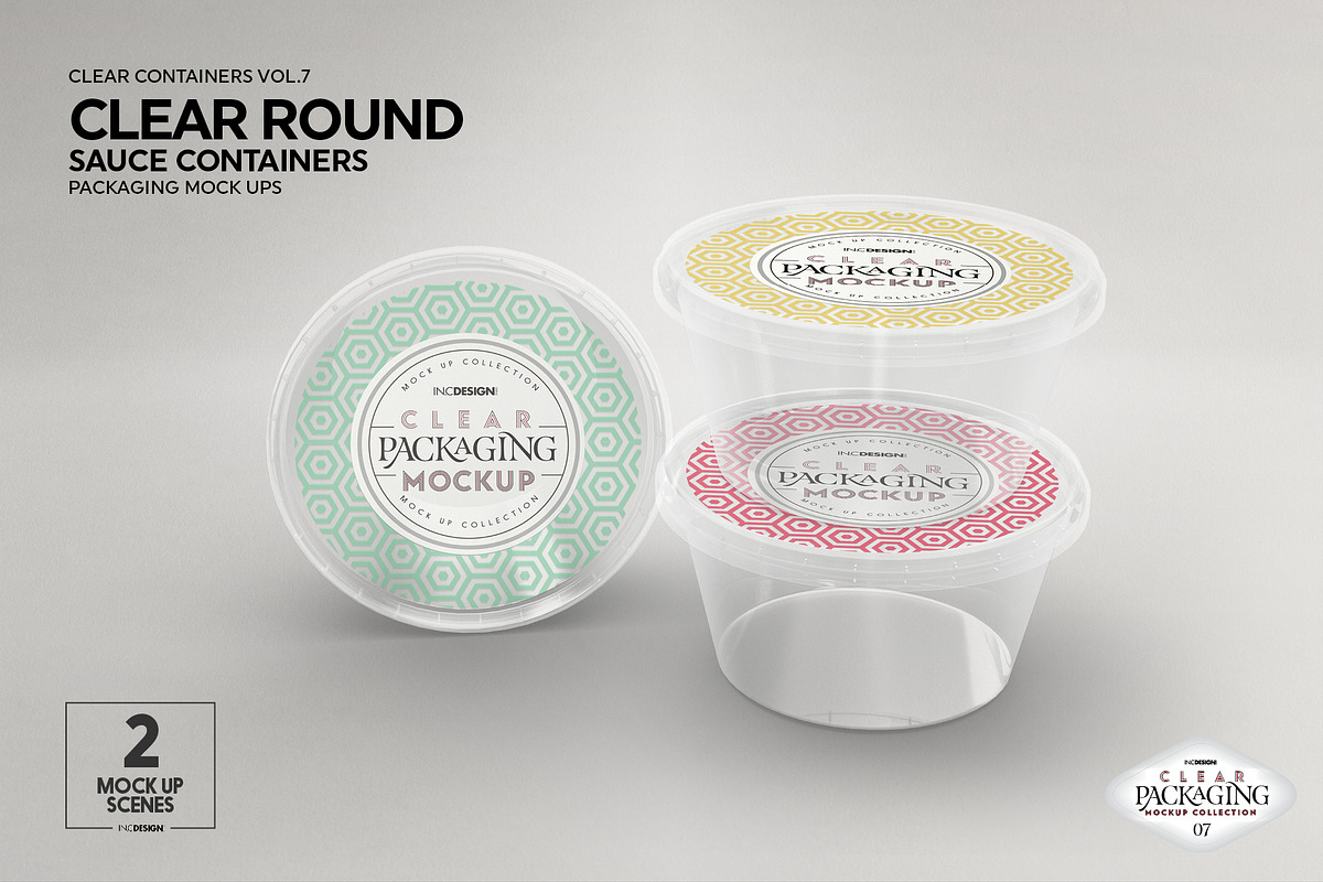 Clear Round Sauce Containers Mockup, a Cups & Container Mockup by INCDesign (Photo 7 of 14)