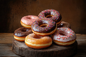 Assorted Donuts on Rustic Table, a Food & Drink Photo by Virgo Studio