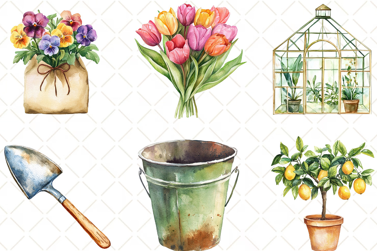 Gardening Day Watercolor Clipart, an Illustration by Black Bird Studio (Photo 6 of 6)