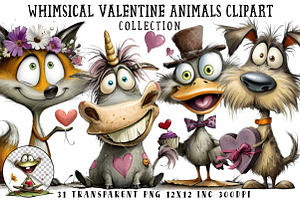 Whimsical Valentine Animals Clipart, an Illustration by OK Design