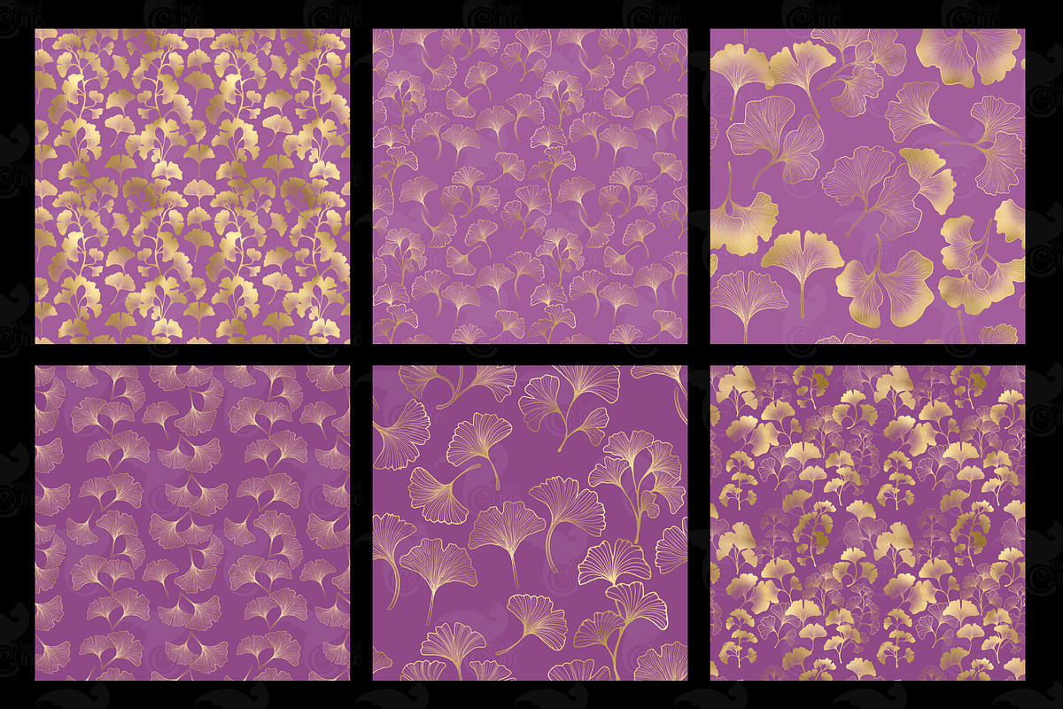 Purple and Gold Ginkgo Digital Paper, a Texture Graphic by Digital Curio (Photo 2 of 5)