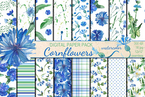 Watercolor Cornflowers patterns