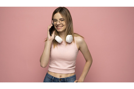 Surprised young happy girl in pink t, a Person Photo by volodymyrshtun13795