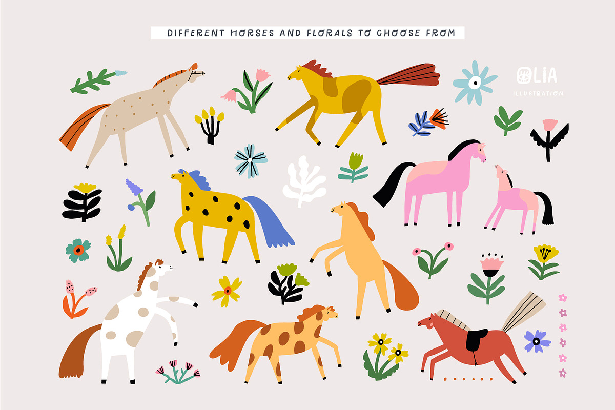 Adorable Horses | Hand drawn clipart, an Animal Illustration by Olia (Photo 5 of 11)