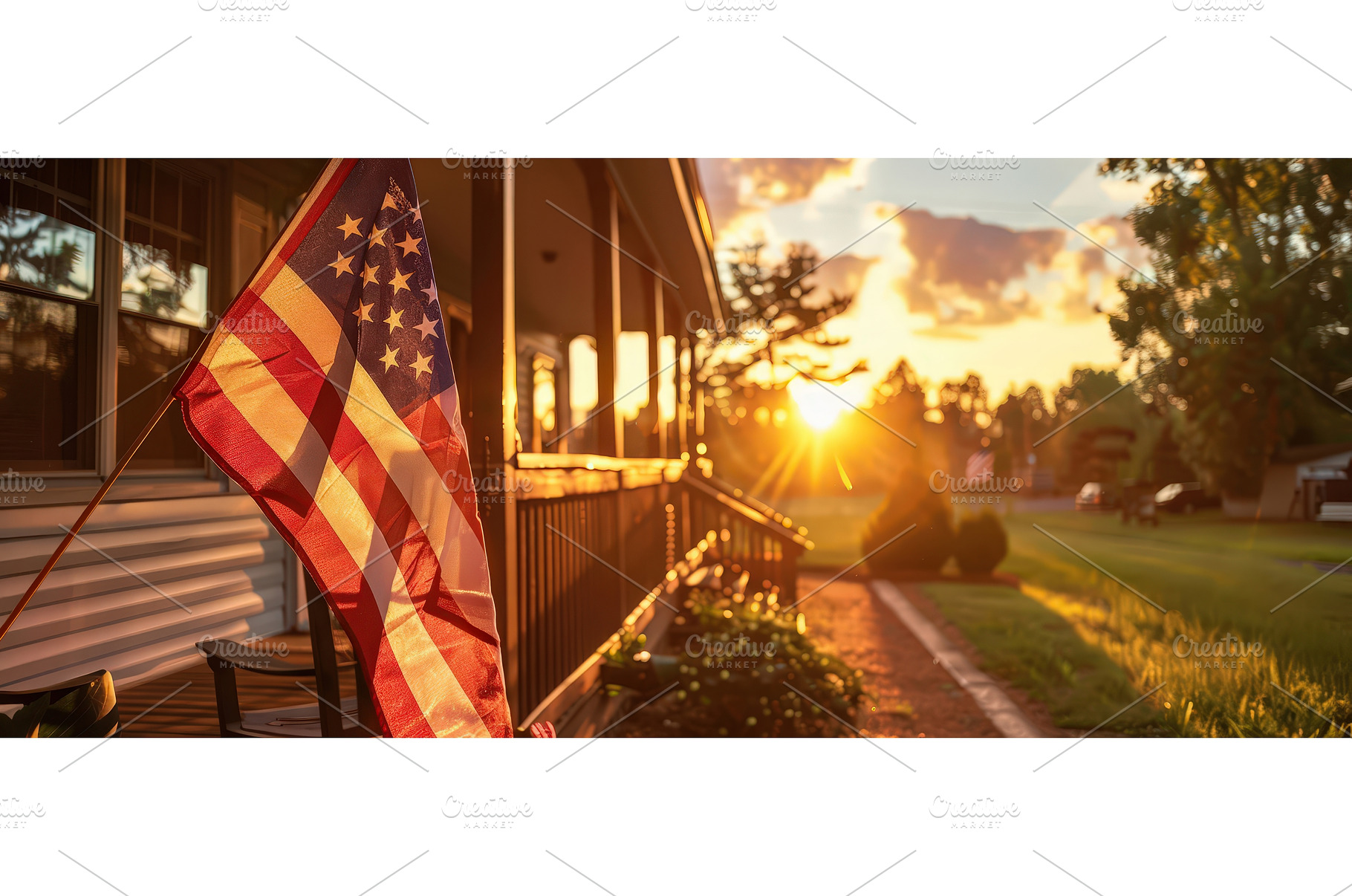 American flag waving in suburban, a Nature Photo by piter.goskov