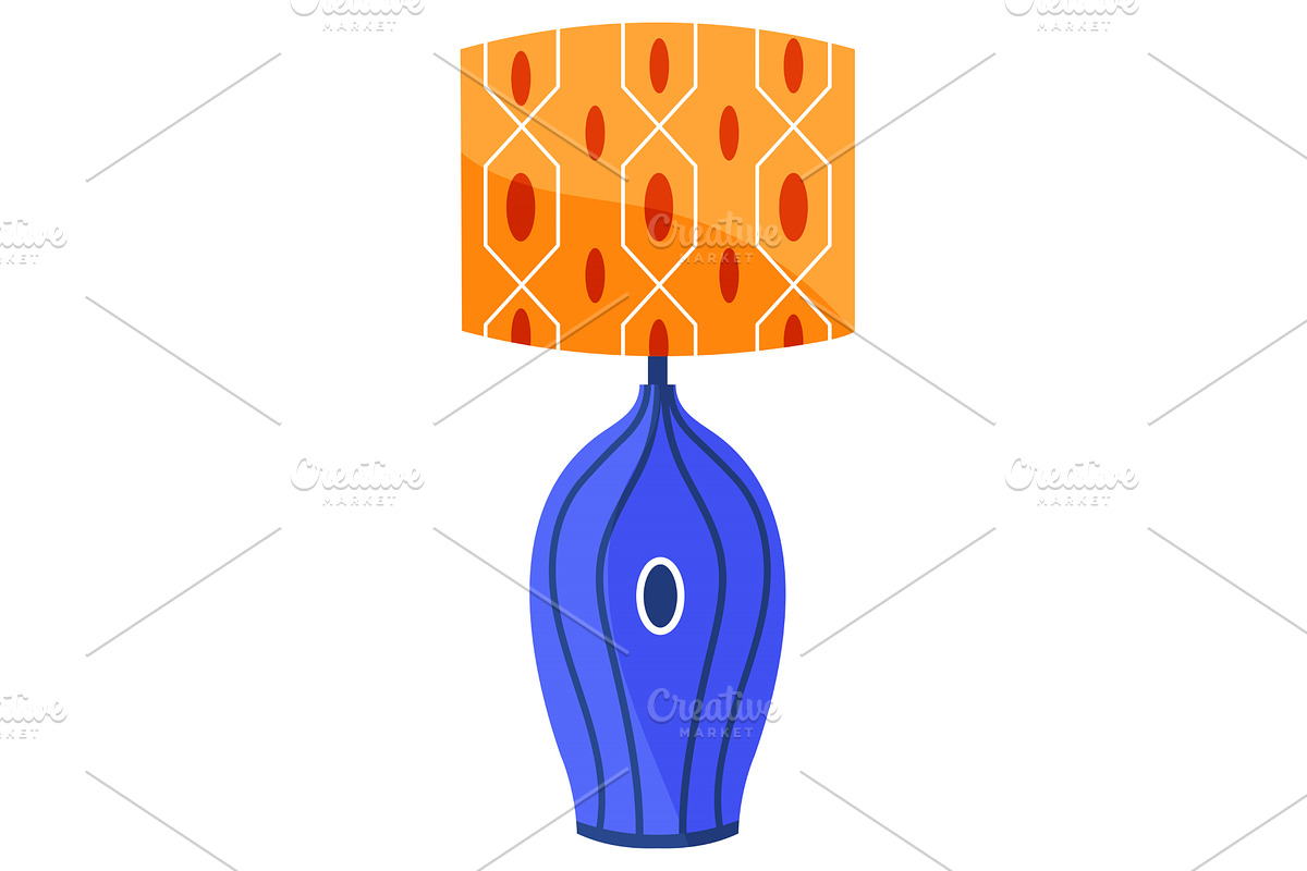 Blue and orange retro lampshade with, an Illustration by seahorsevector
