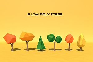 6 Low Poly Trees, an Environmental 3D Model by 3DTreatment