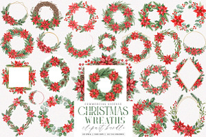 Poinsettia Christmas Wreaths Clipart, an Illustration by SinaCreation