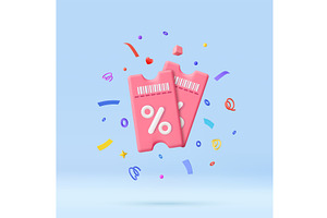3D discount coupon tickets with, an Object Illustration by ModVector