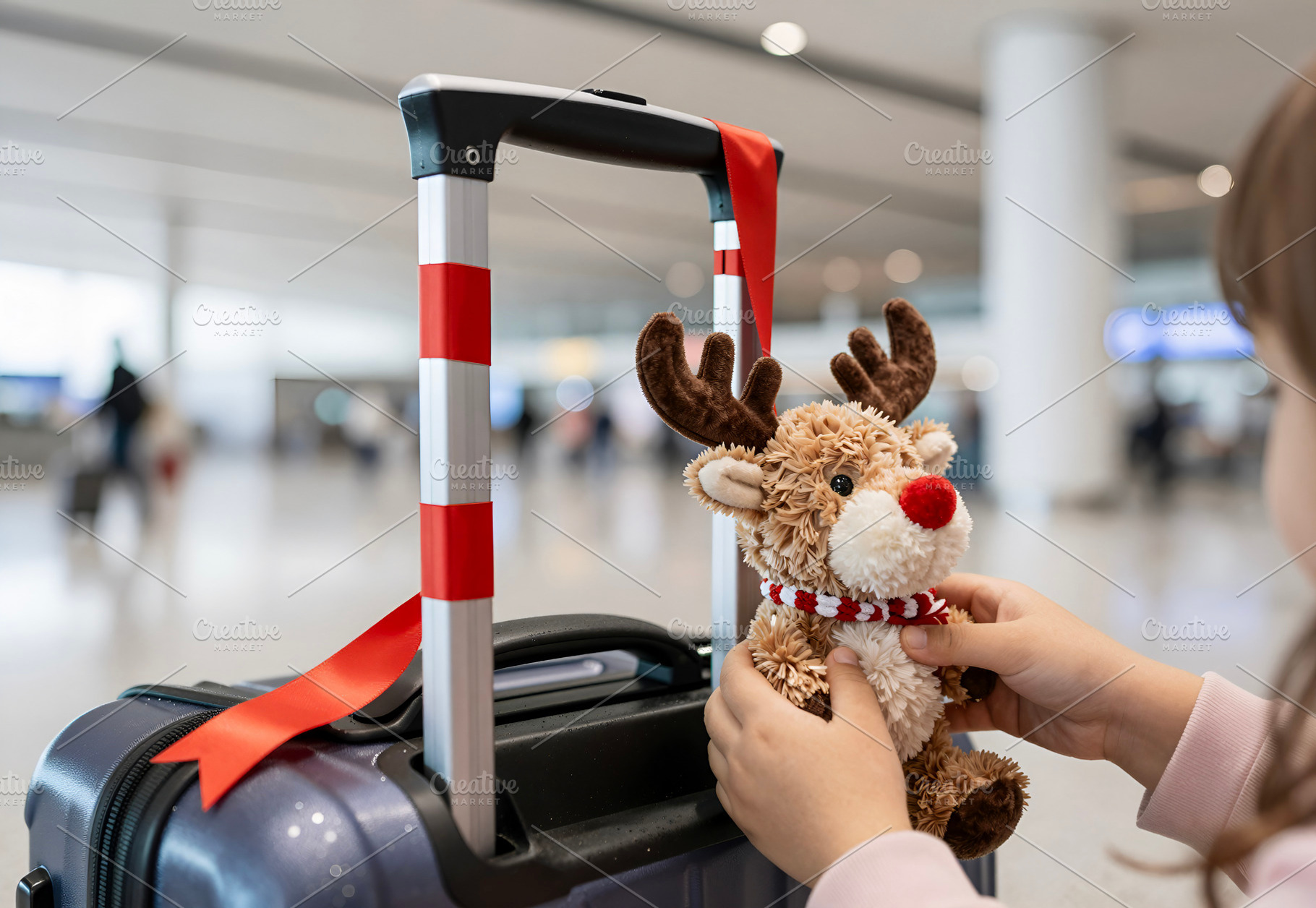Child holding plush reindeer, a Photo by rarrarorro
