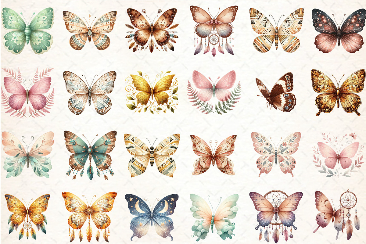 Watercolor Boho Butterfly Clipart, an Illustration by DreamCafeArt (Photo 2 of 7)