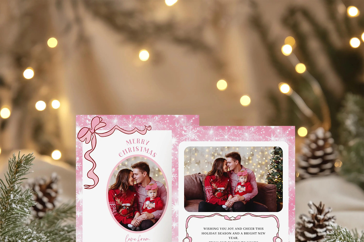 Photo Pink Bow Holiday Card, a Card Template by LucaTheme (Photo 2 of 6)