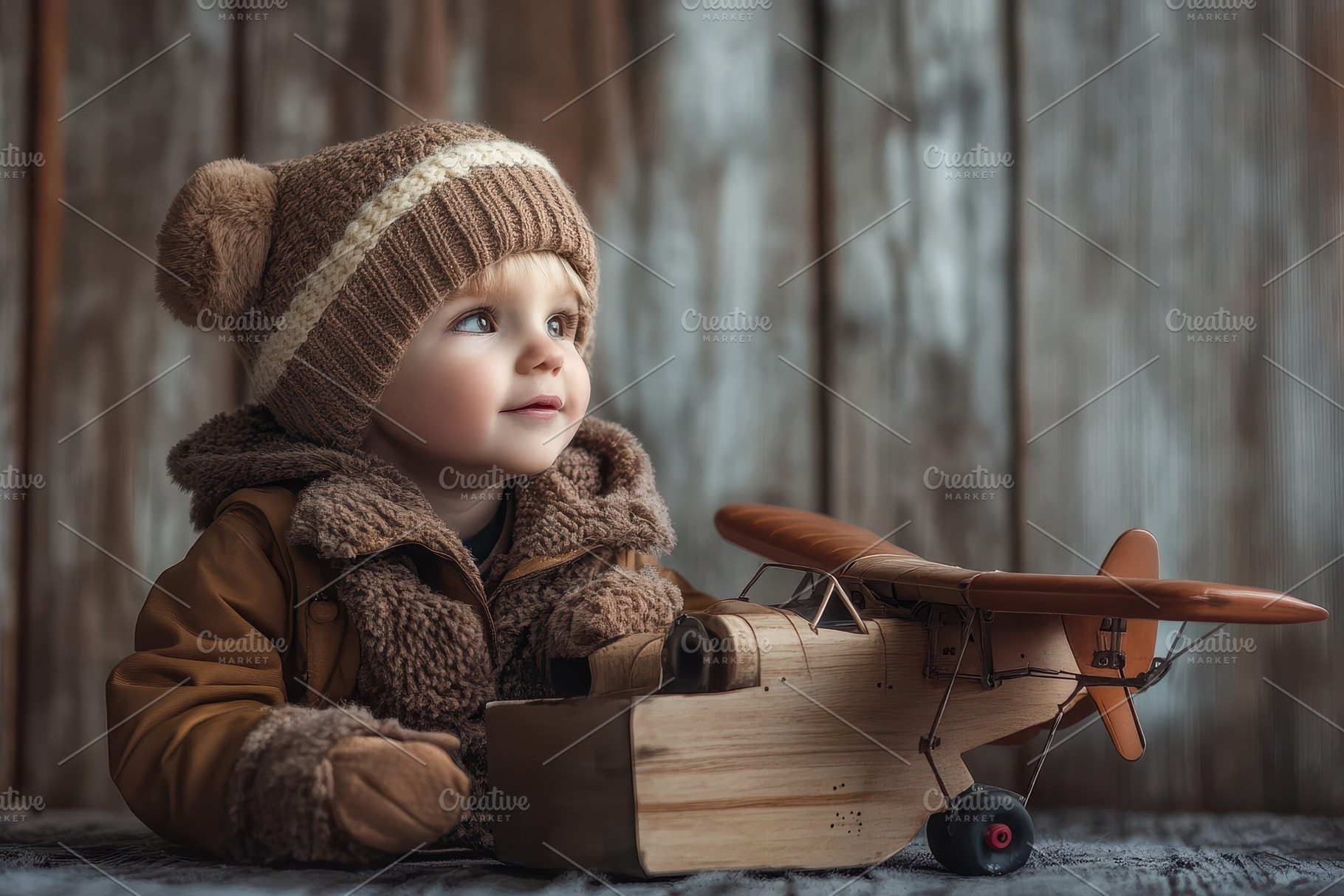 Small child with toy plane engages, a Photo by Pavel_design