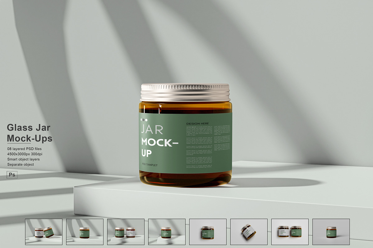 Glass Jar Mockups, a Cups & Container Mockup by graphic_keY (Photo 1 of 9)
