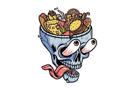 lots of food on top of the skull