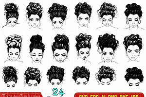 Messy Bun Svg Bundle, Woman Face, a Person Illustration by FancyDesignStudio