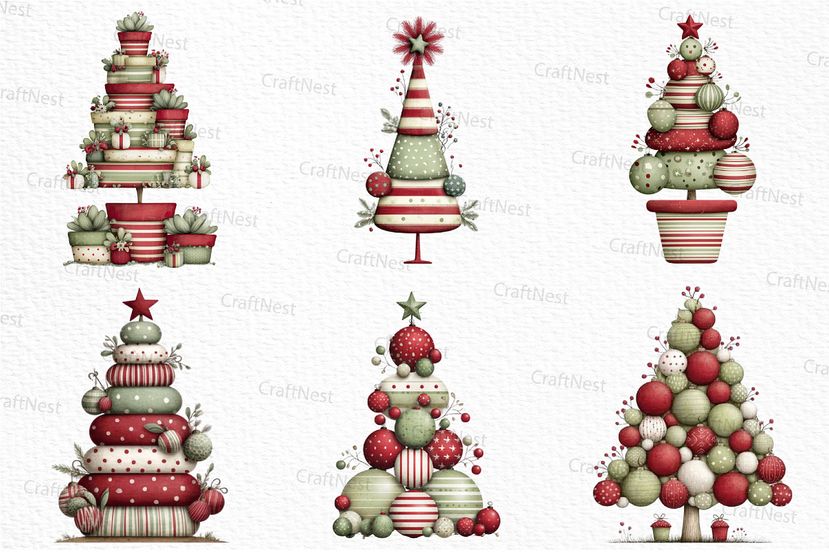Cute Christmas Topiaries Tree, an Illustration by Craft Nest (Photo 3 of 6)
