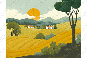 Fields Rolling Hills Farm Landscape