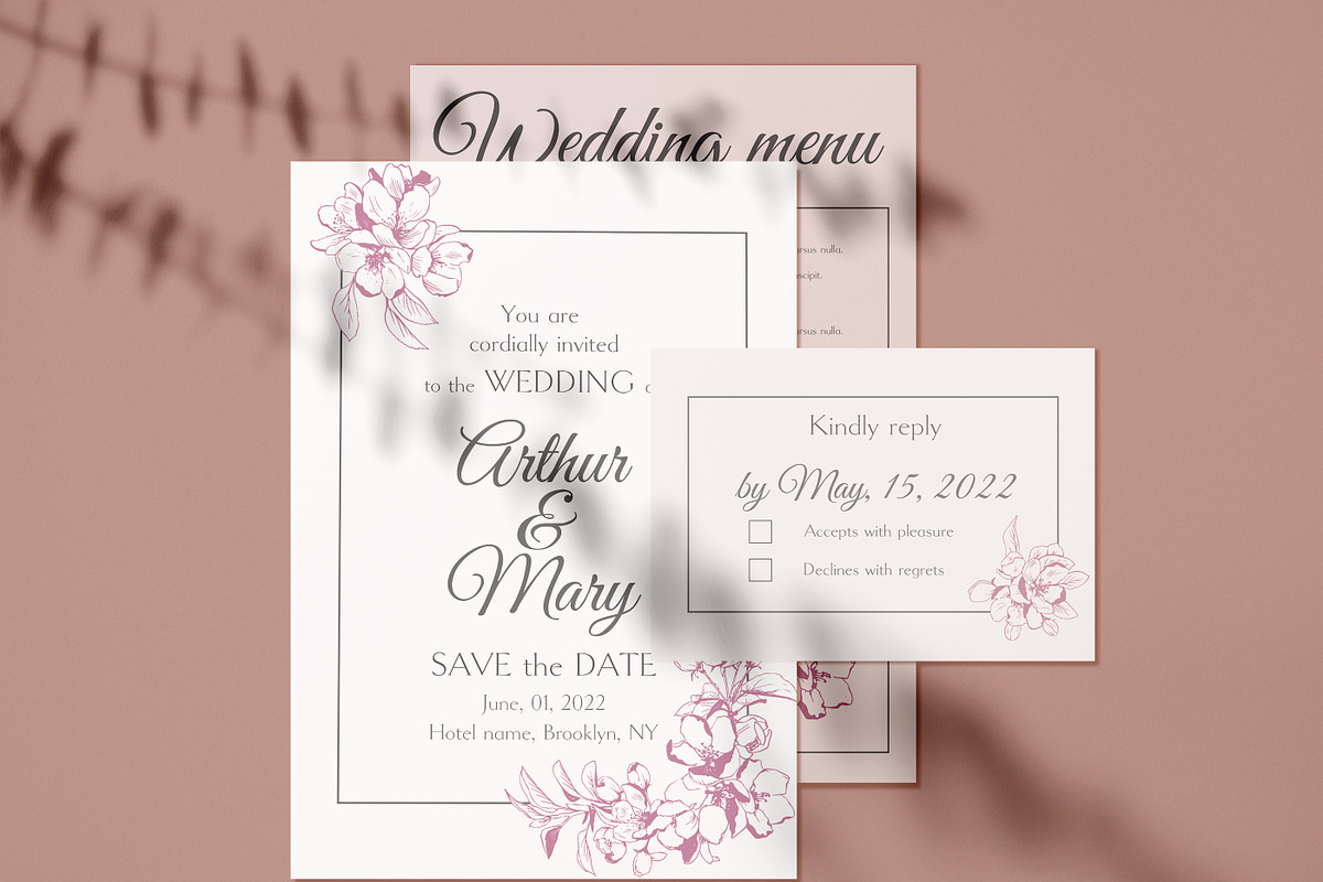 Apple blossom wedding design bundle, an Invitation Template by Doodle emporium (Photo 3 of 6)