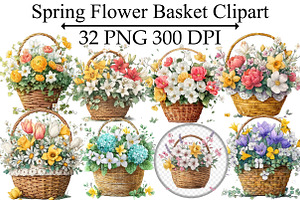Spring Flower Basket Clipart, an Illustration by Design Market