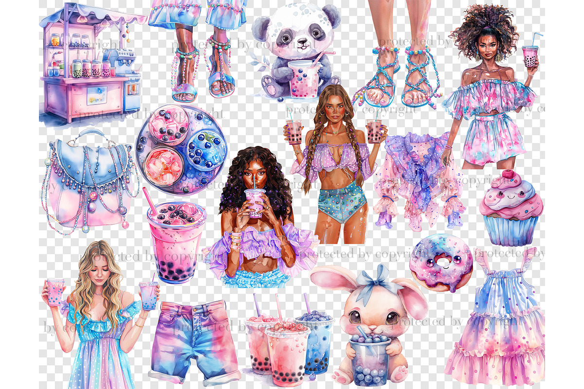 Bubble Tea Clipart Drinks PNG Bundle, a Food Illustration by GlamArtZhanna (Photo 5 of 6)
