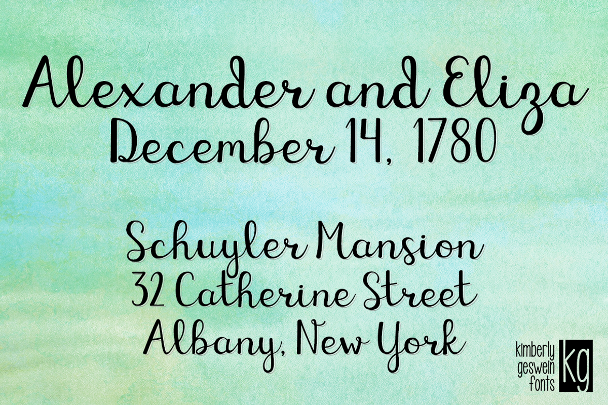 KG Eliza Schuyler Script, a Script Font by Kimberly Geswein Fonts (Photo 2 of 3)
