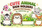 Cute Cartoon Animal Sign Holders, an Animal Illustration by MarisoArt (Thumbnail 1 of 7)