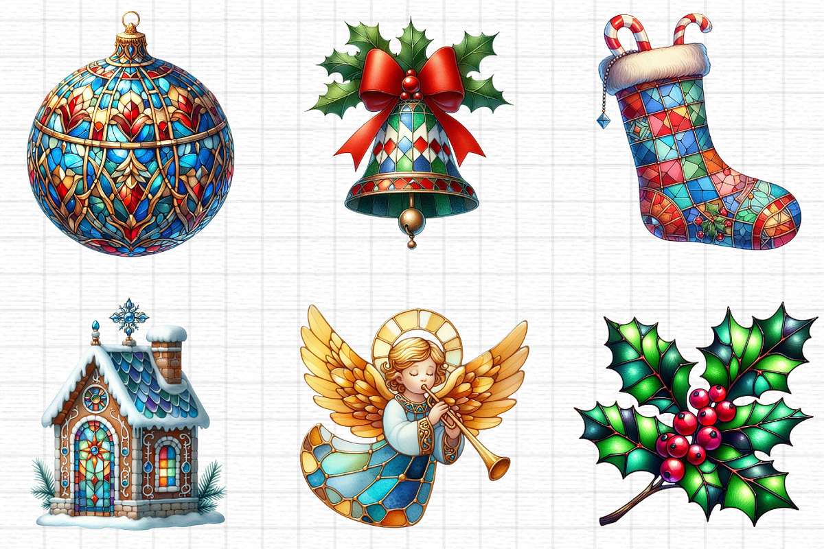 Christmas Stained Glass Clipart, a Seasonal Illustration by Daily.Designs