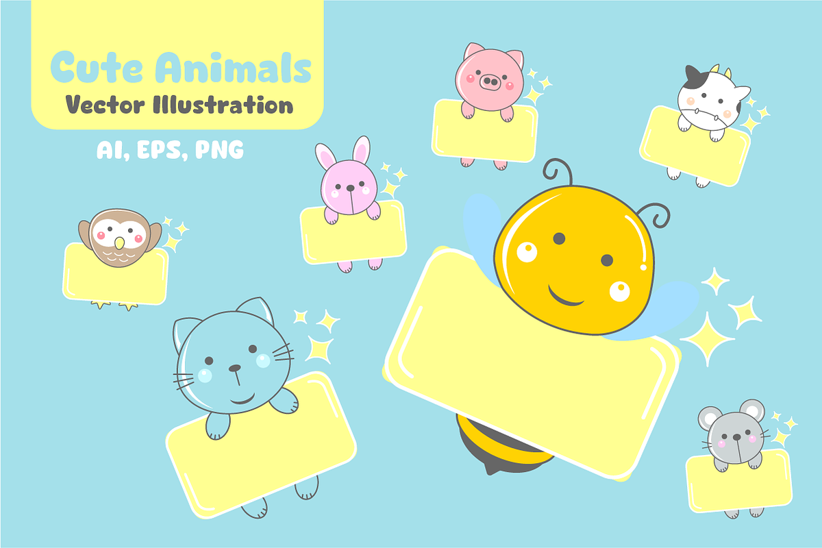 Cute Animals vector illustration, an Object Graphic by VL Shop (Photo 2 of 3)