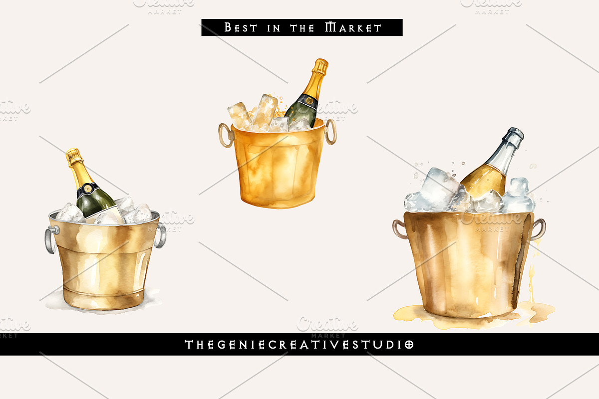 Golden Champagne Bucket PNG Clipart, an Object Illustration by Geniecreativestudio (Photo 6 of 9)