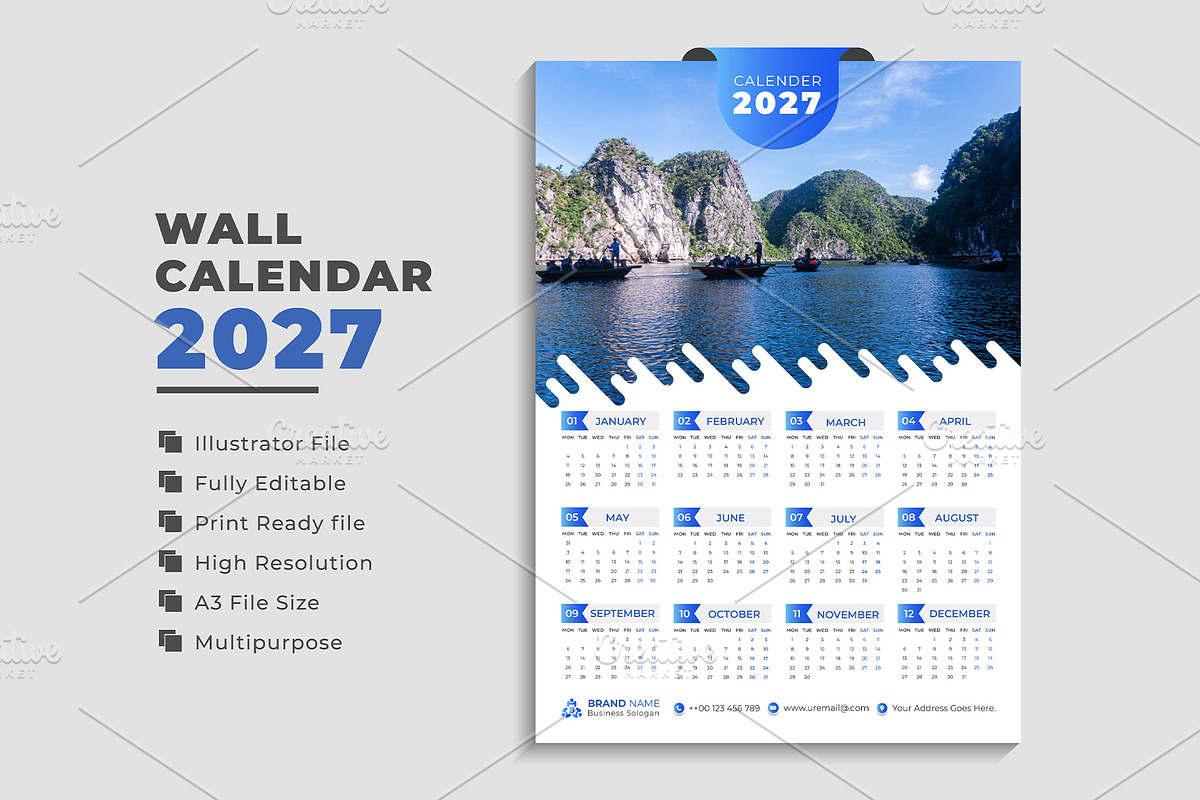 Wall Calendar 2027, a Stationery Template by pixelcreatx (Photo 1 of 5)