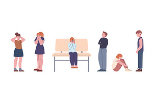 Sad and crying children. Girls cry, a Person Illustration by Valerie Bodnar