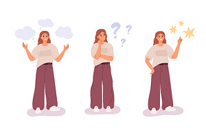 Thoughtful girl solves problem, a Person Illustration by YummyBuum