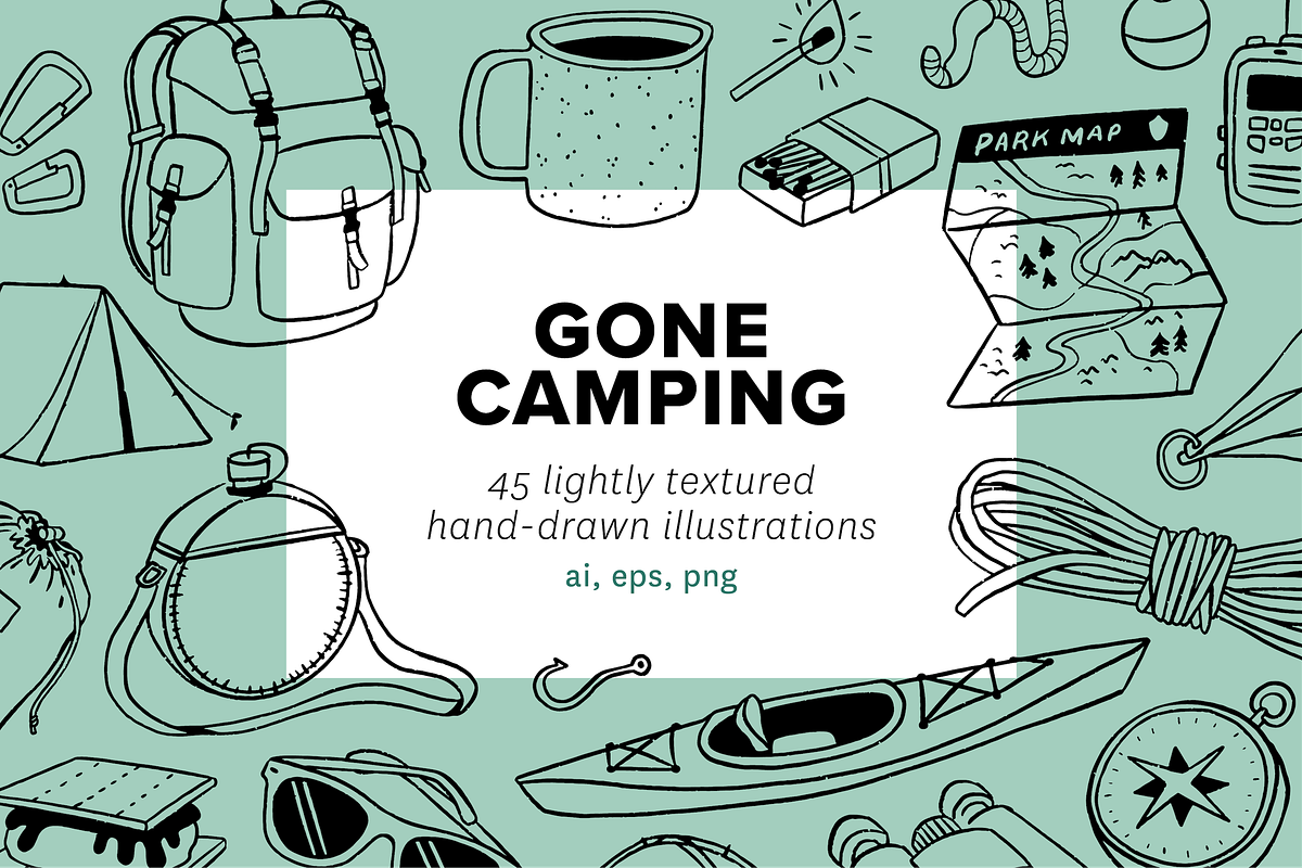 Hand Drawn Camping Illustrations, a Texture Illustration by rabeccky (Photo 1 of 7)