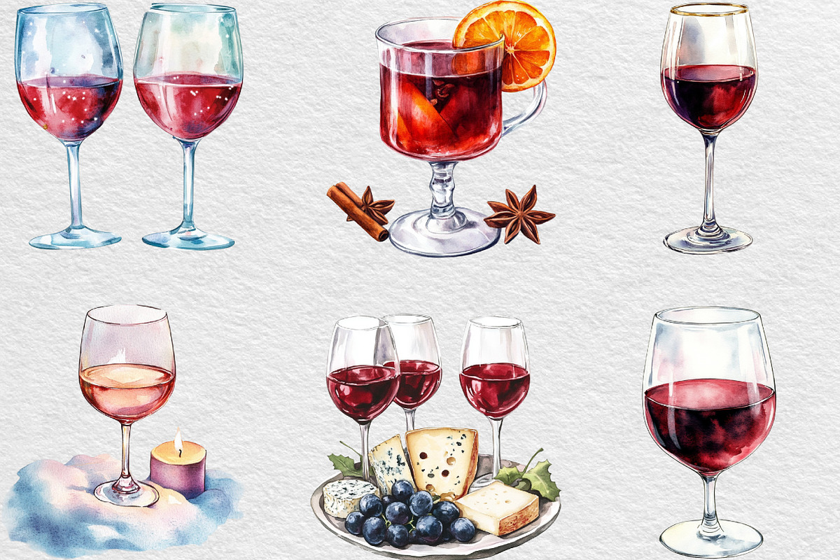 Christmas Red Wine Clipart, an Illustration by Black Bird Studio (Photo 4 of 6)