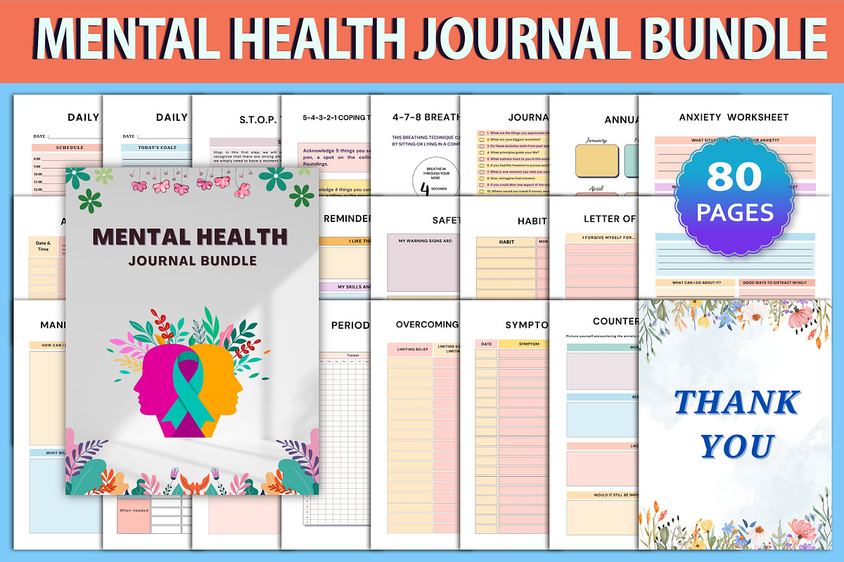 Mental Health Journal Bundle, a Print Template by Designmela01 (Photo 1 of 7)