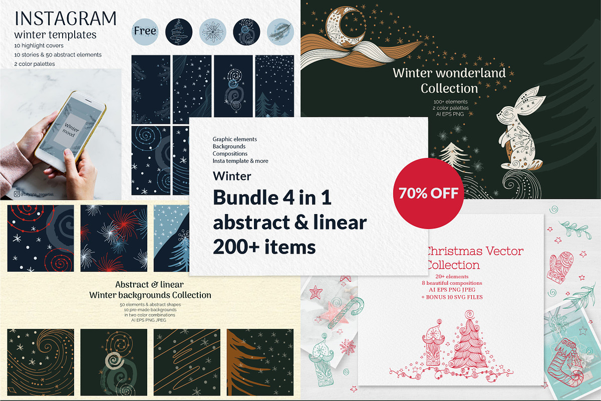 Winter graphic Bundle 70% OFF 4 in 1, a Seasonal Illustration by Tatyana_Zenartist (Photo 1 of 13)