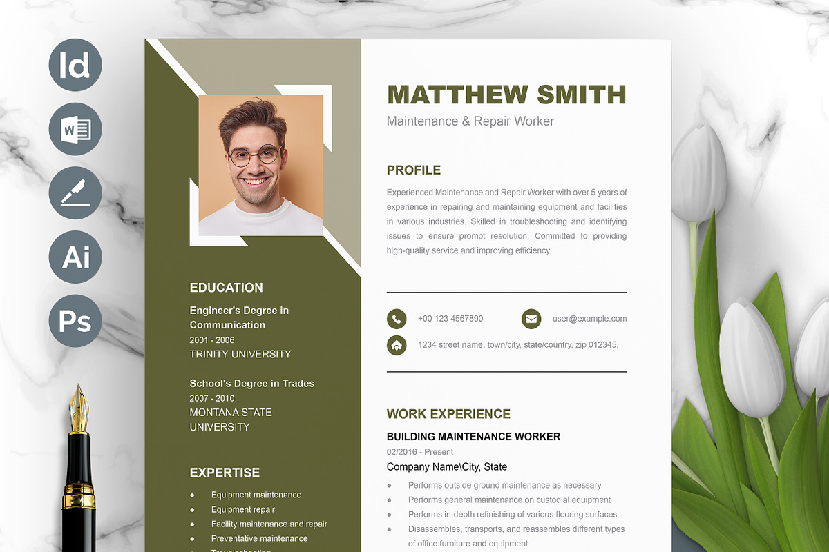 Professional CV/Resume Template, a Resume Template by ResumeInventor (Photo 1 of 6)