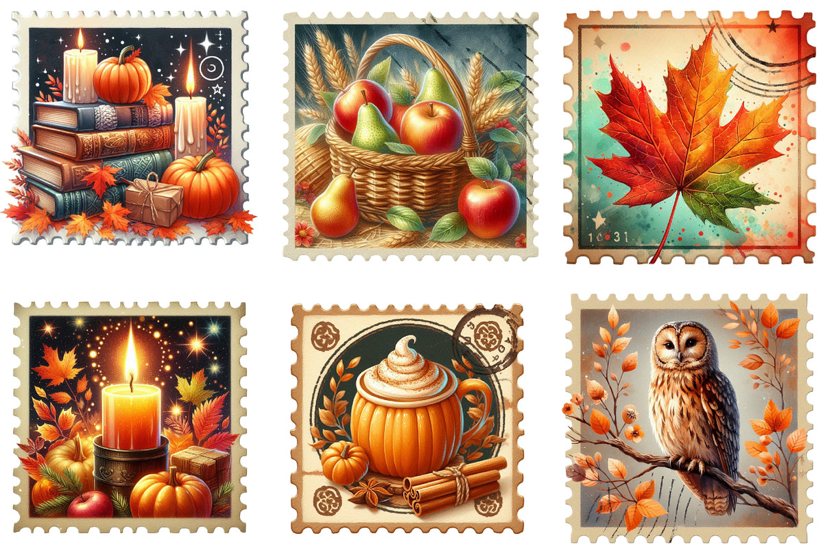Watercolor Autumn Postage Stamp Clip, an Illustration by Designking (Photo 3 of 5)