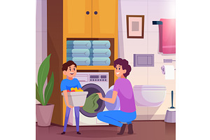 Kids help parents. mother and son, an Illustration by Onyx