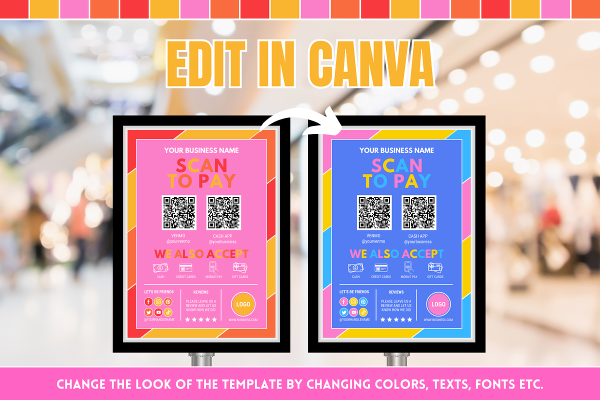 Colorful Scan to Pay Sign, a Stationery Template by SunshineStudioBoutique (Photo 6 of 10)