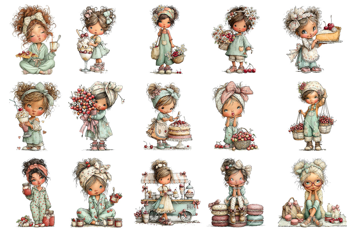Cherry Girl PNG Clipart Set, a Seasonal Illustration by OK Design (Photo 3 of 6)