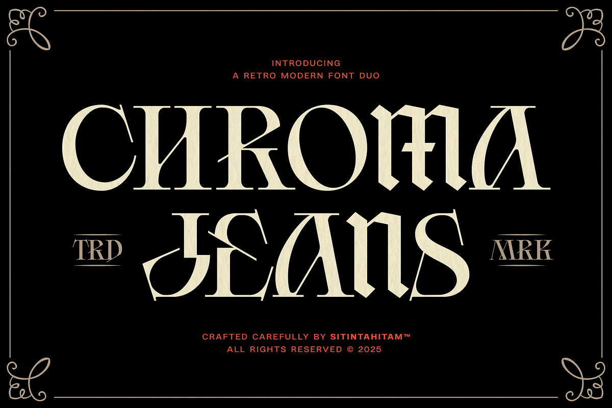 Chroma Jeans, a Blackletter Font by Sitintahitam (Photo 1 of 9)