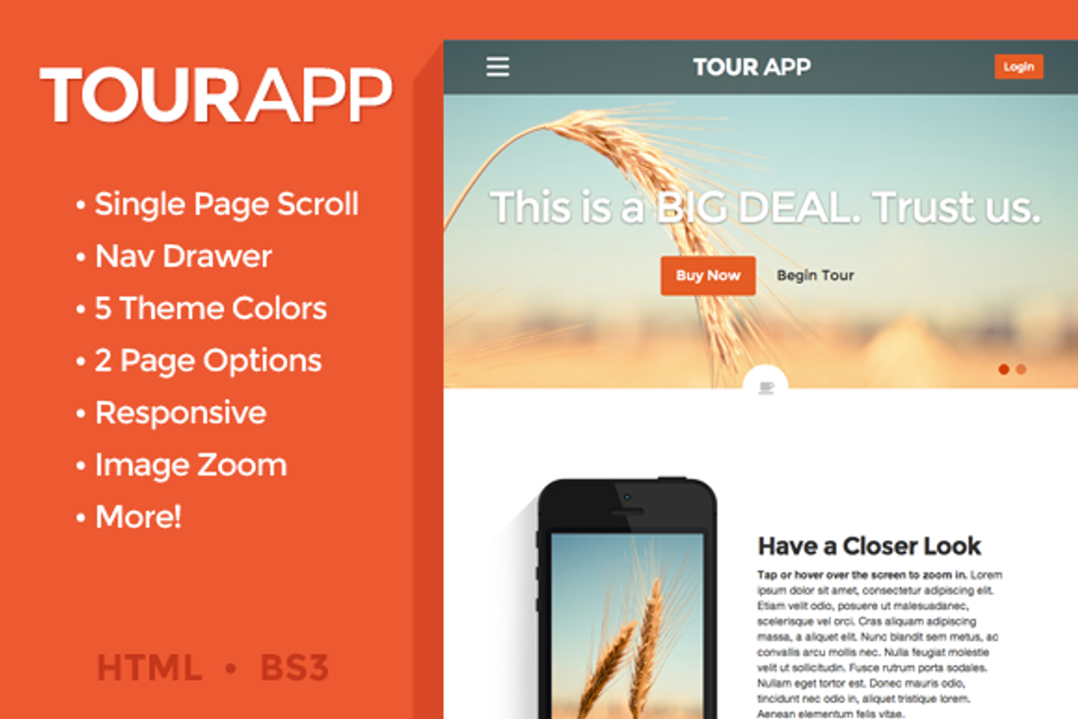 Tour App - One Page Scrolling Site, a Bootstrap Template by Giovanni Filippi
