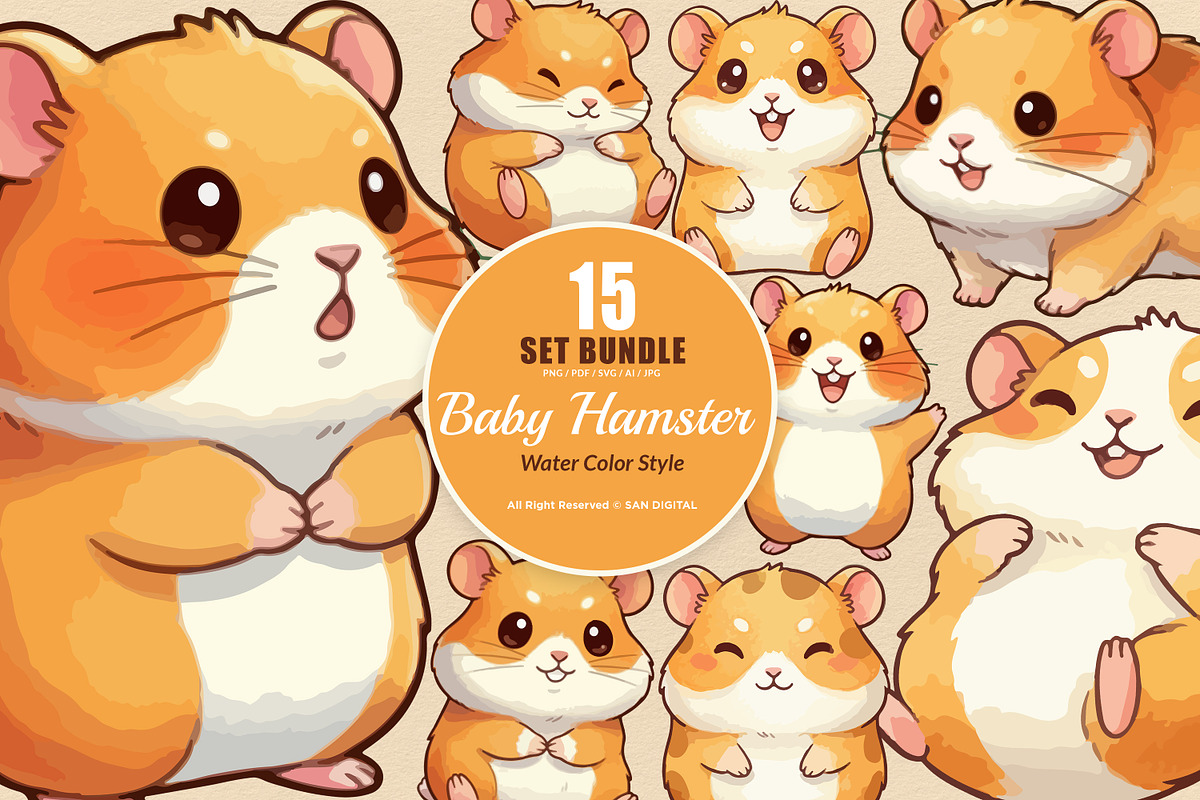 15 Bundle Watercolor Baby Hamster, an Animal Illustration by Morspective (Photo 1 of 8)